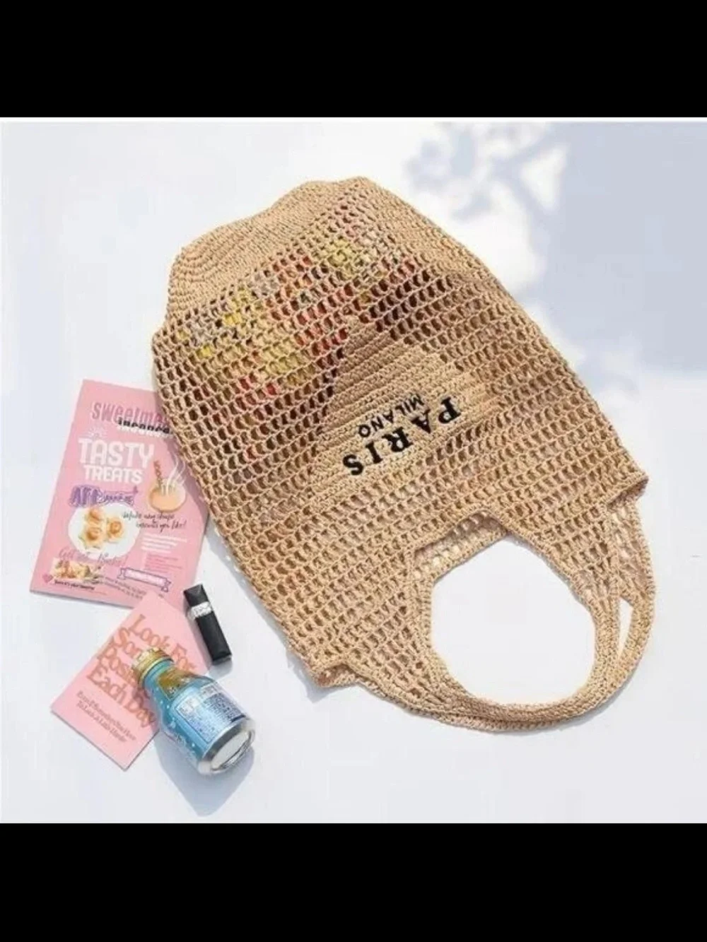 Paris Milano Logo Raffia Straw Tote Bag Beach Travel Perfect Summer Wear NWOT